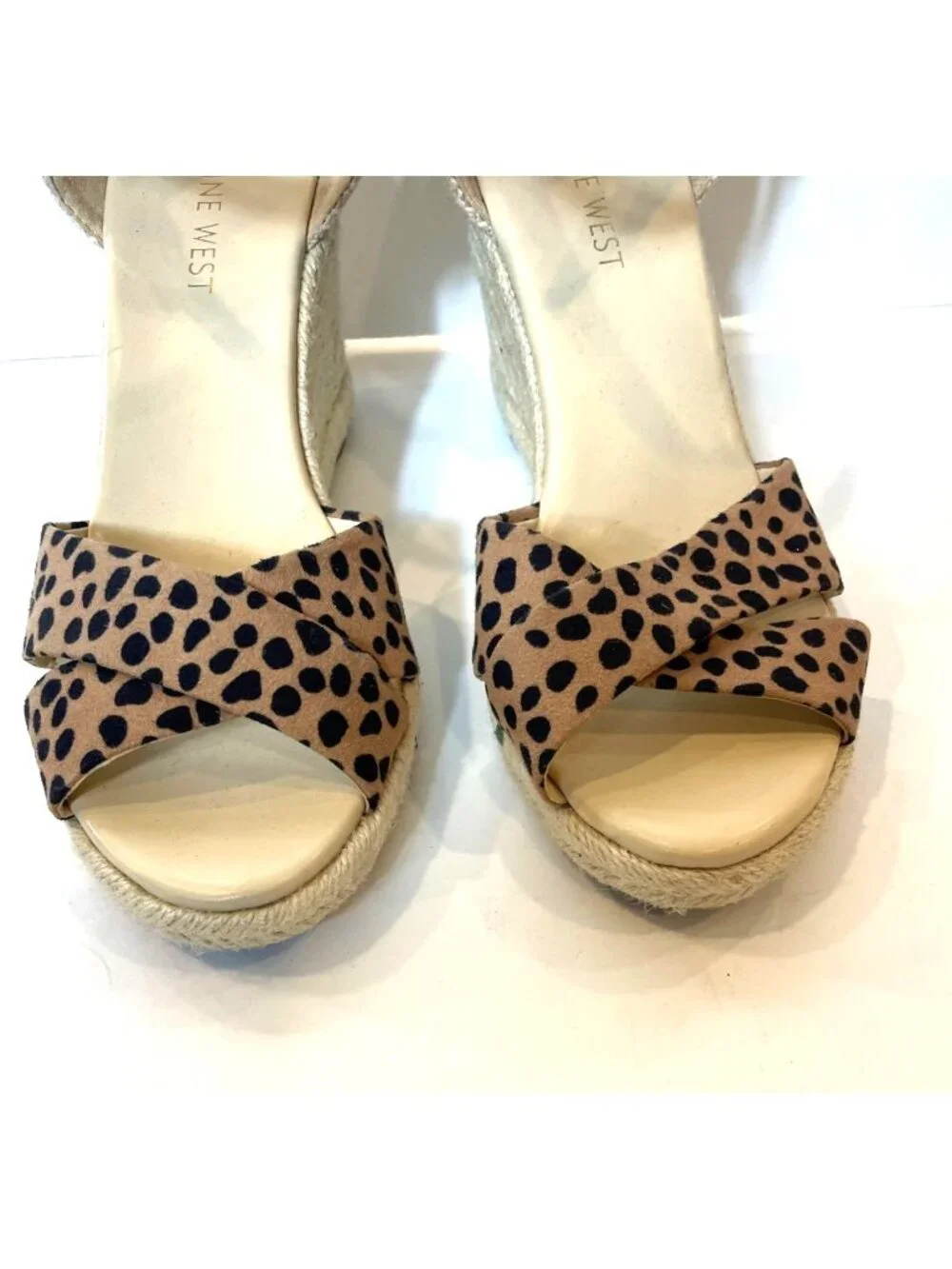 Nine West Joydyn Cheetah Print Espadrille Wedge Sandals Ankle Strap Size 7.5
